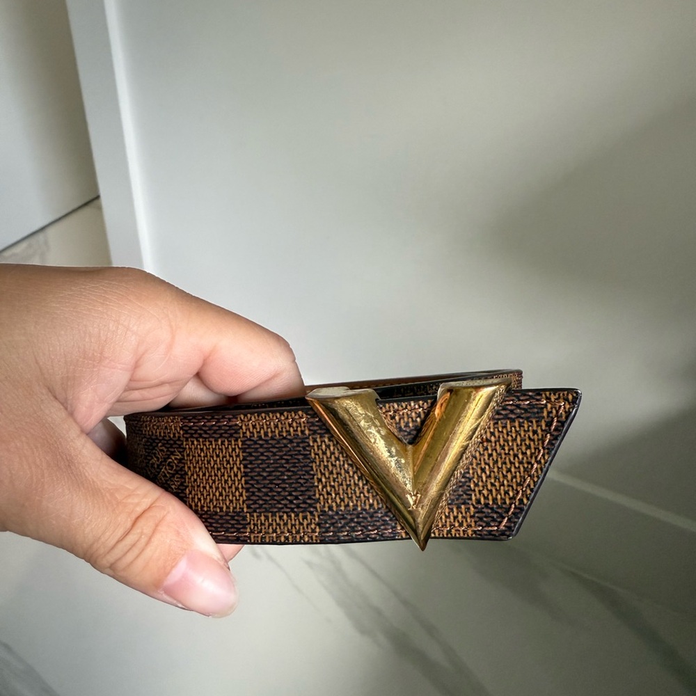 Louis Vuitton Designer Brown and Gold Checkered Women's reversible Belt